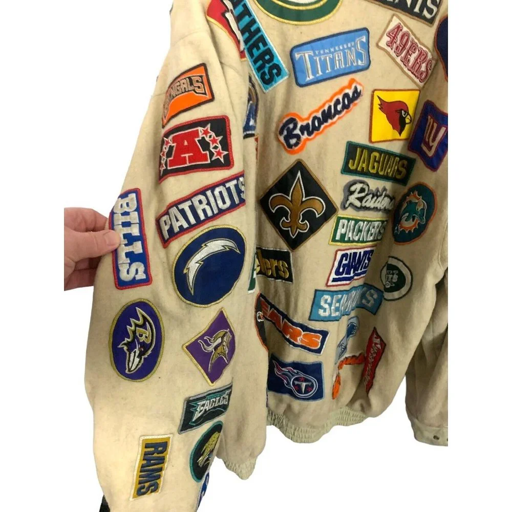 NFL Teams Custom Handmade Vintage Wool Leather Snap Up Quilted Reebok 8XL Jacket - Picture 6 of 16